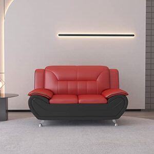 container furniture direct s5732-l modern style faux leather loveseat with extra comfortable pillow top armrests ideal for living room, bedroom or home office couch, 61.3’’ wide, red/black