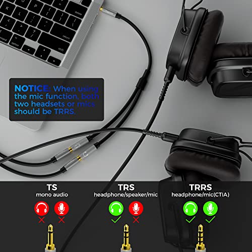 Togconn Headphone Splitter 3.5mm AUX Audio Stereo Y Adapter, 3.5mm TRRS Male to Dual 3.5mm Female Headphone Jack, Compatible with Smartphone, Samsung, Tablet, Laptop, PS4(2 Pack)