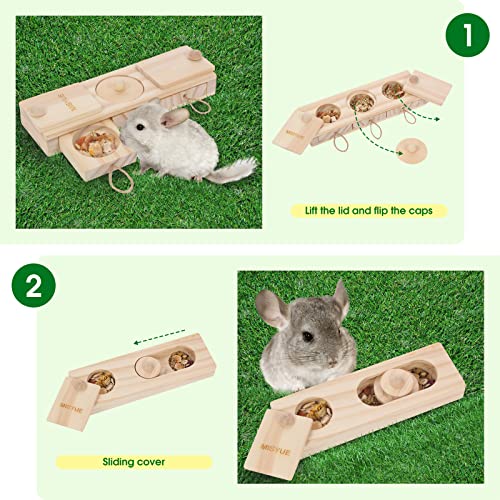 Misyue Guinea Pig Enrichment Foragingtoys, Hamsters Wooden Interactive Enrichment Toys, Treat Dispenser for Small Animal Funny Toys, for Bunny, Chinchillas, Hamsters, Rats and Gerbils（2pcs