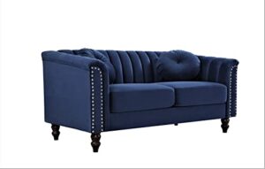 container furniture direct tufted velvet sofa with removable cushions and turned wood legs, elegant living room furniture for the modern home, 61.4 inch loveseat, dark blue