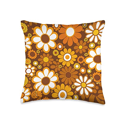 Retro Trendy Funky Hippie 60s 70s Aesthetic Decor Retro Flower Hippie Daisy 60s 70s Aesthetic Style & Fashion Throw Pillow, 16x16, Multicolor