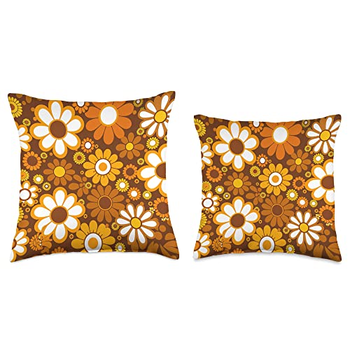 Retro Trendy Funky Hippie 60s 70s Aesthetic Decor Retro Flower Hippie Daisy 60s 70s Aesthetic Style & Fashion Throw Pillow, 16x16, Multicolor