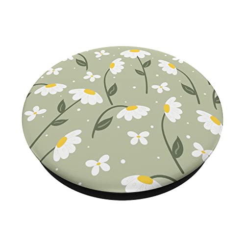 Cute Daisy Flower Aesthetic Floral Botanical Sage Green PopSockets Swappable PopGrip