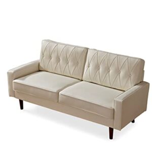 Container Furniture Direct Modern Style Faux Leather Sofa with Elegant Round Tapered Legs and Button Tufted Backrest Perfect for Living Room, Bedroom or Home Office, 69.3’’ Wide, White