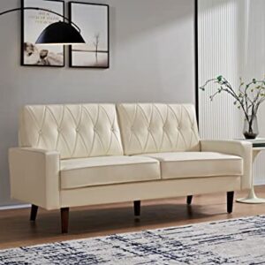 Container Furniture Direct Modern Style Faux Leather Sofa with Elegant Round Tapered Legs and Button Tufted Backrest Perfect for Living Room, Bedroom or Home Office, 69.3’’ Wide, White