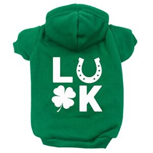 luck st. patrick's day pullover fleece lined dog hoodie with leash hole sweatshirt (green)