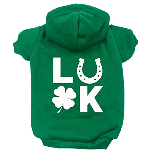 Luck St. Patrick's Day Pullover Fleece Lined Dog Hoodie with Leash Hole Sweatshirt (Green)