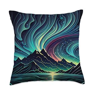 aurora borealis merch northern polar lights aurora borealis merry dancers abstract throw pillow, 18x18, multicolor