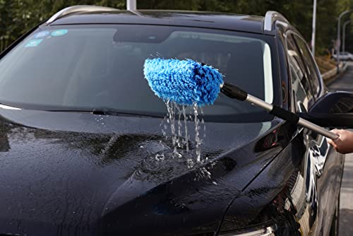 SCRUBIT 12" Car Wash Brush with Soft Bristles for Car Truck Boat Deck & House Cleaning, Exterior Washing Brush Connects with Pole & Hose Storage Bag Included (Blue)