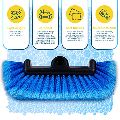 SCRUBIT 12" Car Wash Brush with Soft Bristles for Car Truck Boat Deck & House Cleaning, Exterior Washing Brush Connects with Pole & Hose Storage Bag Included (Blue)