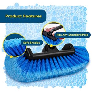 SCRUBIT 12" Car Wash Brush with Soft Bristles for Car Truck Boat Deck & House Cleaning, Exterior Washing Brush Connects with Pole & Hose Storage Bag Included (Blue)