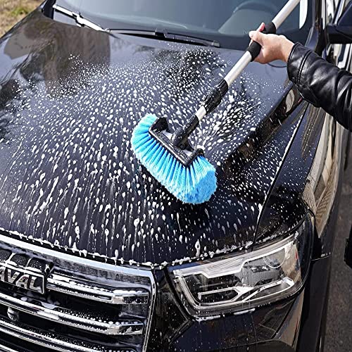 SCRUBIT 12" Car Wash Brush with Soft Bristles for Car Truck Boat Deck & House Cleaning, Exterior Washing Brush Connects with Pole & Hose Storage Bag Included (Blue)