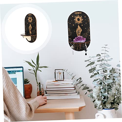 Amosfun 6 pcs Essential Style Hanging Wall Crystal Shelves Stone Mounted Altar Moon Rustic for Wooden Floating Decorative Decoration Room Stones Bohemian Stand Display Holder Divination