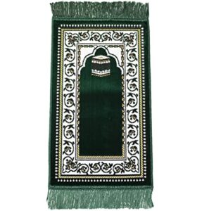 modefa islamic turkish velvet prayer rug small child toddler namaz sajjadah janamaz dotted border (kb1 green)