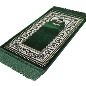 Modefa Islamic Turkish Velvet Prayer Rug Small Child Toddler Namaz Sajjadah Janamaz Dotted Border (KB1 Green)