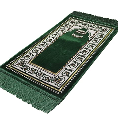 Modefa Islamic Turkish Velvet Prayer Rug Small Child Toddler Namaz Sajjadah Janamaz Dotted Border (KB1 Green)