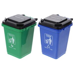alipis 2pcs mini curbside trash and recycle can mini curbside garbage trash bin pen pencil cup makeup brush holder desktop organizer(blue + green)