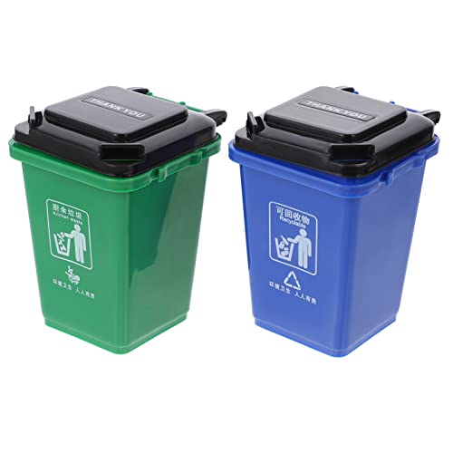 Alipis 2pcs Mini Curbside Trash and Recycle Can Mini Curbside Garbage Trash Bin Pen Pencil Cup Makeup Brush Holder Desktop Organizer(Blue + Green)