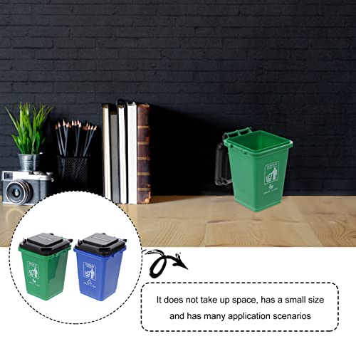 Alipis 2pcs Mini Curbside Trash and Recycle Can Mini Curbside Garbage Trash Bin Pen Pencil Cup Makeup Brush Holder Desktop Organizer(Blue + Green)