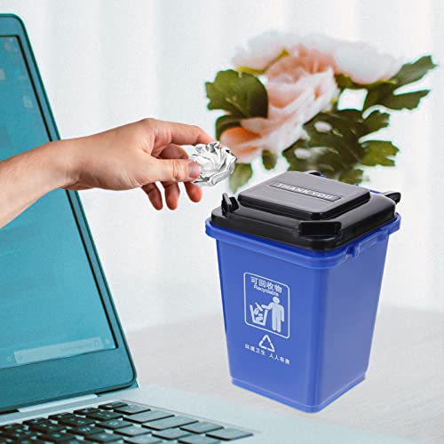 Alipis 2pcs Mini Curbside Trash and Recycle Can Mini Curbside Garbage Trash Bin Pen Pencil Cup Makeup Brush Holder Desktop Organizer(Blue + Green)