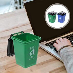 Alipis 2pcs Mini Curbside Trash and Recycle Can Mini Curbside Garbage Trash Bin Pen Pencil Cup Makeup Brush Holder Desktop Organizer(Blue + Green)