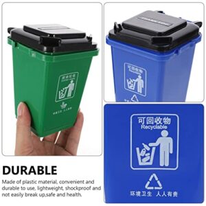 Alipis 2pcs Mini Curbside Trash and Recycle Can Mini Curbside Garbage Trash Bin Pen Pencil Cup Makeup Brush Holder Desktop Organizer(Blue + Green)