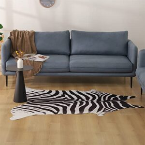 kasentex zebra hide print area rug, country western rugs, cute animal printed carpet floor mat for bedroom living room home decor, zebra print 4.6ft x 5.2ft