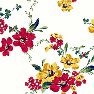 texco inc floral pattern heavy rayon spandex jersey knit 4 way stretch/large flowers print/maternity, apparel, diy fabric, off white red 2 yards