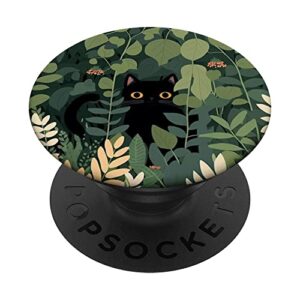 aesthetic cute black cat hiding in botanical garden popsockets swappable popgrip