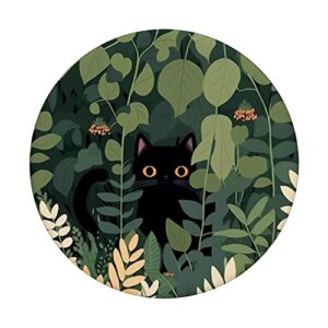 Aesthetic Cute Black Cat Hiding In Botanical Garden PopSockets Swappable PopGrip