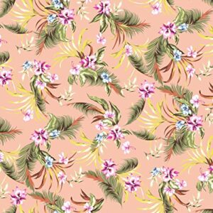 texco inc pattern heavy rayon spandex jersey knit 4 way stretch/tropical/floral print/maternity, apparel, diy fabric, peach pink 2 yards