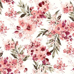 texco inc floral pattern heavy rayon spandex jersey knit 4 way stretch/medium flowers print/maternity, apparel, diy fabric, off white coral 2 yards