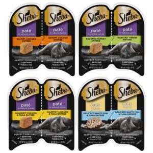 Sheba Wet Cat Food Perfect Portions Pate & Cuts in Gravy Variety Pack - All Flavors, Beef, Chicken, Salmon, Turkey, Tuna, White Fish, Mixed Grill - (12 Pack 24 Servings) with 2 Mouse Cat Toys