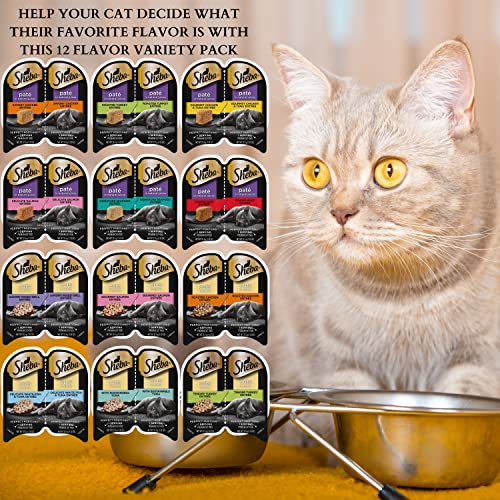 Sheba Wet Cat Food Perfect Portions Pate & Cuts in Gravy Variety Pack - All Flavors, Beef, Chicken, Salmon, Turkey, Tuna, White Fish, Mixed Grill - (12 Pack 24 Servings) with 2 Mouse Cat Toys