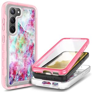 nznd compatible with samsung galaxy s23 plus case with [built-in screen protector], full-body protective shockproof rugged bumper cover, impact resist durable phone case (marble designed fantasy)