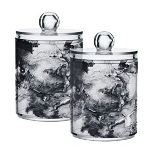 alaza 2 pack qtip holder dispenser cool black marble bathroom organizer canisters for cotton balls/swabs/pads/floss,plastic apothecary jars for vanity