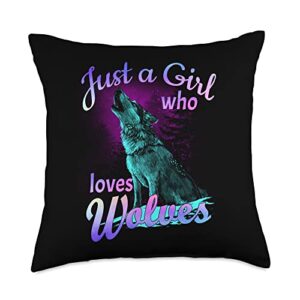 beautiful wolf howling at full moon birthday gift just loves wolves-wolf shirt teens girls women throw pillow, 18x18, multicolor