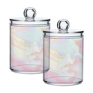 alaza 2 pack qtip holder dispenser blush pink marble bathroom organizer canisters for cotton balls/swabs/pads/floss,plastic apothecary jars for vanity