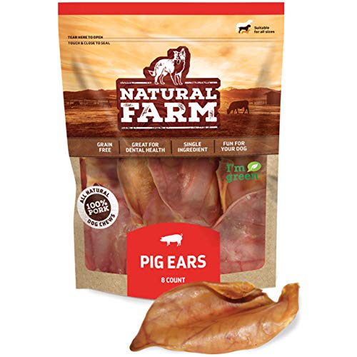 Natural Farm Pig Ears for Dogs (8-Pack), One Ingredient: Natural Whole Pigs Ears, Air Dried, Long-Lasting & Highly Digestible Treats, Great for Puppy and Large/Medium Dogs