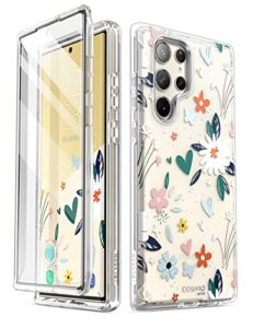 i-blason cosmo series for samsung galaxy s23 ultra case 6.8" (2023 release), [fingerprint id compatible] slim full-body stylish protective case with built-in screen protector (flower paint)