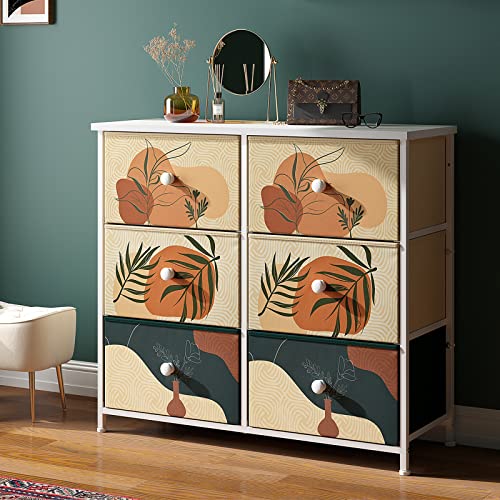 EnHomee Dresser for Bedroom Boho Dressers & Chest of Drawers Small Dresser with 6 Storage Drawers Cute Dresser with Wood Top and Metal Frame,31.5" L*11.8" W*27.5" H