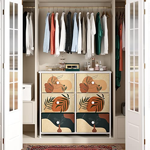 EnHomee Dresser for Bedroom Boho Dressers & Chest of Drawers Small Dresser with 6 Storage Drawers Cute Dresser with Wood Top and Metal Frame,31.5" L*11.8" W*27.5" H