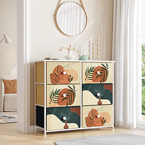 EnHomee Dresser for Bedroom Boho Dressers & Chest of Drawers Small Dresser with 6 Storage Drawers Cute Dresser with Wood Top and Metal Frame,31.5" L*11.8" W*27.5" H