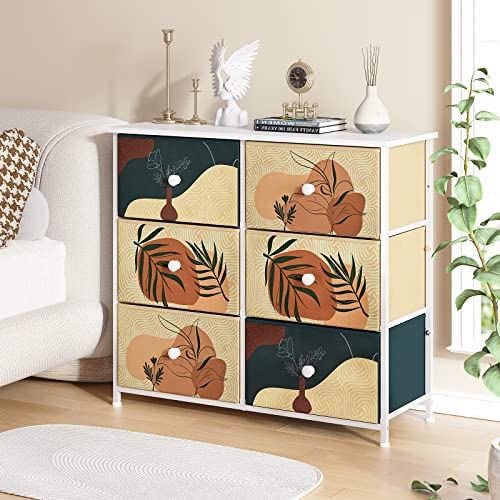 EnHomee Dresser for Bedroom Boho Dressers & Chest of Drawers Small Dresser with 6 Storage Drawers Cute Dresser with Wood Top and Metal Frame,31.5" L*11.8" W*27.5" H