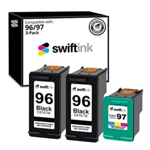 SwiftInk Remanufactured Replacements for HP 96 and 97 Ink Cartridges (3 Pack) DesignJet 5940, 5940xi, Deskjet 5740, 5740xi, 5743, 6520, OfficeJet 7210, 7210v, 7210xi, PhotoSmart 2610xi, 2613, 2710