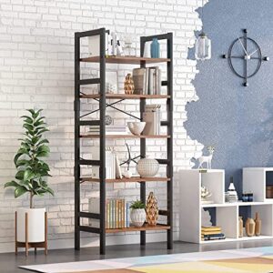 min win 5 tier bookshelf bookcase, 68.9” tall industrial wooden bookcase shelf storage organizer, modern book shelf display rack with metal frame for home office, balcony, vintage