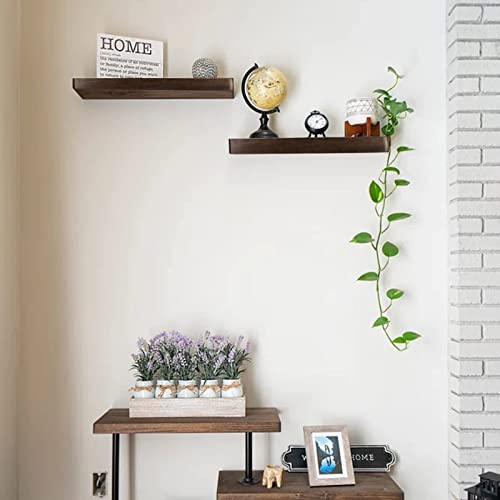 ASLASL Wooden Floating Shelf Wall Invisible Hanging Bracket 2pcs Set, Hanging Wall Shelf Rustic Farmhouse Floating Shelf for Bedroom Living Room Bathroom Kitchen (23.6in/60cm)