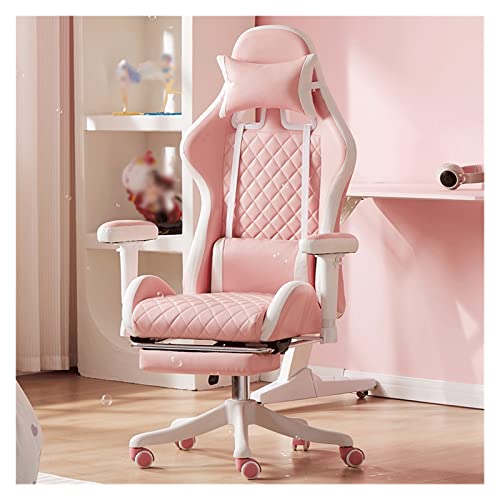 ZLXDP Ergonomic Leather Chair Girls Home Office Comfortable Game Swivel Chair Gamer Live Computer Chair (Color : D, Size : 1)