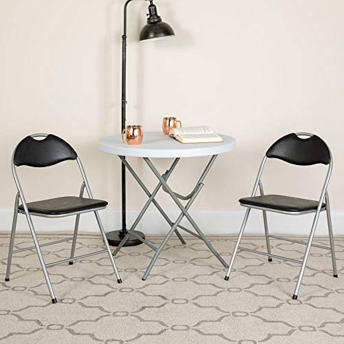 Flash Furniture 4 Pack Hercules Series Black Vinyl Metal Folding Chair with Carrying Handle & Madelyn Folding Card Table - Black | Portable Square Table with Collapsible Legs