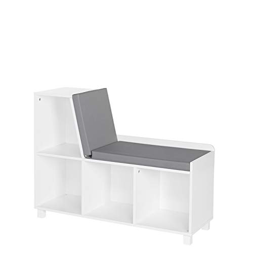 RiverRidge Book Nook Collection Kids Cubbies Storage Bench, White & 2 Pc Storage Set in Gray Folding Bin, 2 Count